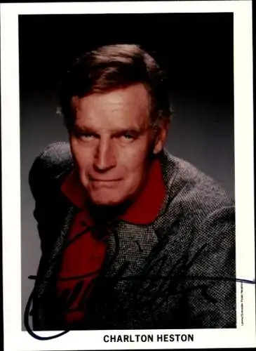 Foto Schauspieler Charlton Heston, Porträt, Autogramm