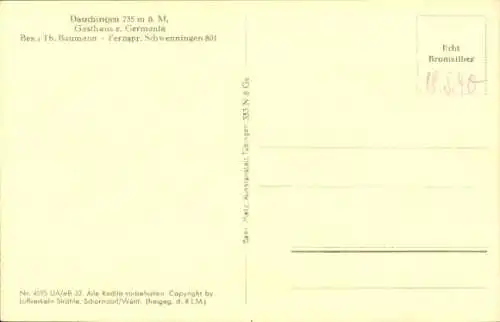 Ak Dauchingen im Schwarzwald, Fliegeraufnahme, Rathaus, Gasthaus Germania, Inh. Th. Baumann