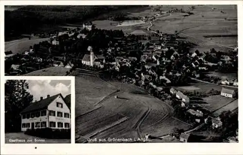 Ak Bad Grönenbach im Allgäu, Fliegeraufnahme, Gasthaus zur Sonne, Inh. Karl Müller