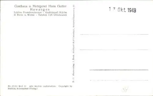 Ak Hawangen in Schwaben Unterallgäu, Fliegeraufnahme, Gasthaus u. Metzgerei Hans Gutter