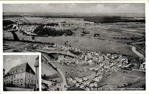 Ak Laiz Sigmaringen an der Donau, Fliegeraufnahme, Gasthof zum Adler, Inh. A. Blender