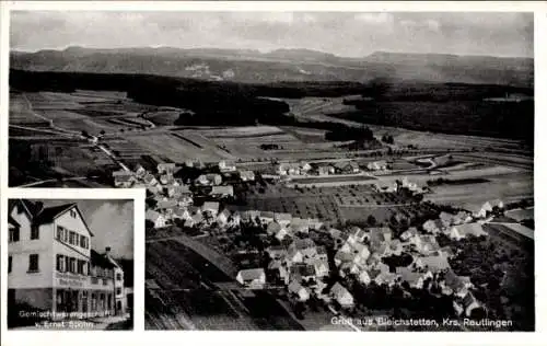 Ak Bleichstetten St. Johann in Württemberg, Fliegeraufnahme, Geschäftshaus Ernst Spohn