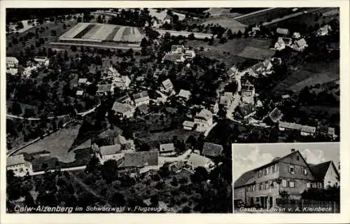 Ak Alzenberg Calw im Schwarzwald, Fliegeraufnahme, Gasth. z. Löwen v.  A. Kleinbeck