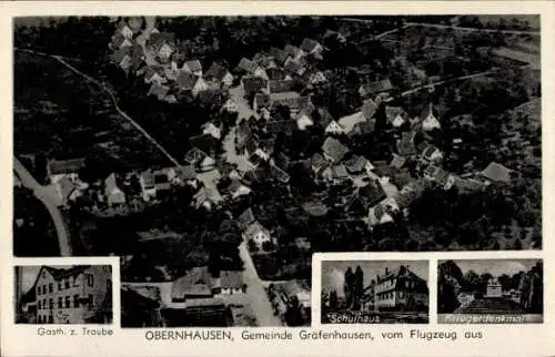 Ak Obernhausen Gräfenhausen Birkenfeld in Württemberg, Fliegeraufnahme, Gasth. z. Traube, Schulhaus