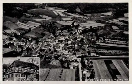 Ak Geisfeld Strullendorf in Oberfranken, Fliegeraufnahme, Krug'sche Brauerei u. Gasth. z. Löwen