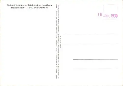 Ak Meißenheim am Rhein Baden, Fliegeraufnahme, Bäckerei und Geschäftshaus Richard Kammerer