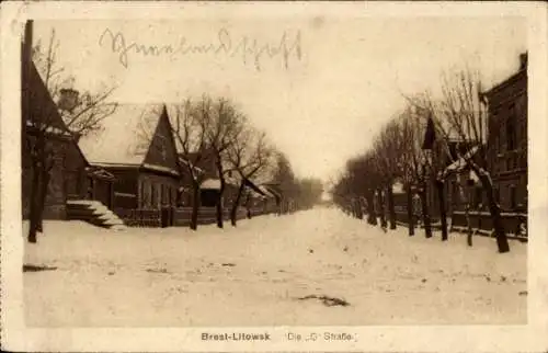 Ak Brest Litowsk Weißrussland, G Straße, Winter