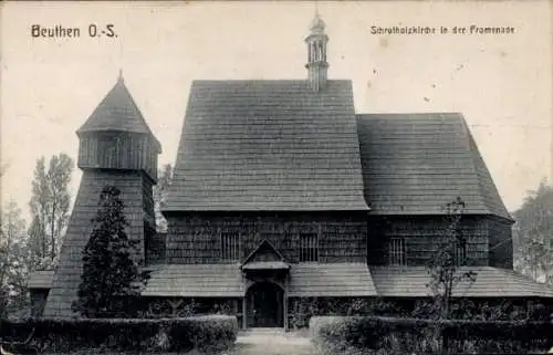 Ak Bytom Beuthen Oberschlesien, Schrotholzkirche in der Promenade