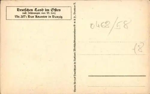 Künstler Ak Lenz, W., Gdańsk Danzig, Blick übers Wasser auf das Krantor