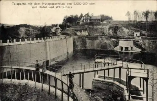 Ak Leśna Marklissa Schlesien, Talsperre, Hotel und Wärterhaus
