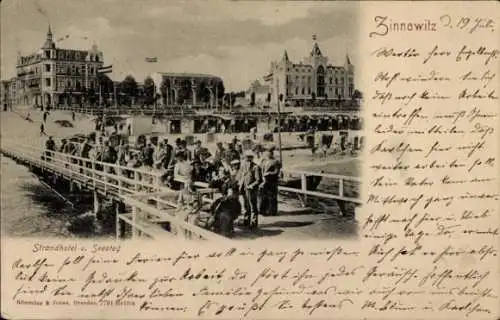 Ak Ostseebad Zinnowitz auf Usedom, Strandhotel, Seesteg