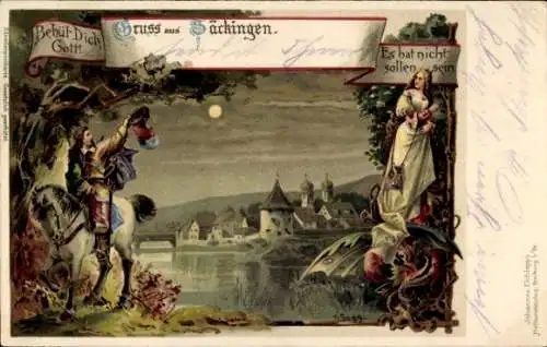 Künstler Litho Bad Säckingen Hochrhein Kreis Waldshut, Trompeter von Säckingen