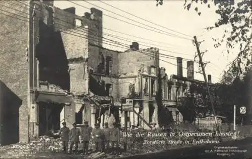 Ak Eydtkau Eydtkuhnen Ostpreußen, Zerstörte Straße von den Russen, I. WK