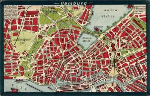 Stadtplan Ak Hamburg, Elbe, Heiligengeistfeld, Binnenalster, Aussenalster