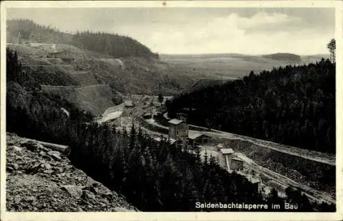 Ak Lengefeld Erzgebirge, Saidenbachtalsperre im Bau