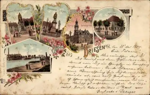 Litho Drezdenko Driesen Neumark Ostbrandenburg, Kaiser Wilhelm Denkmal, Rathaus, Amtsgericht
