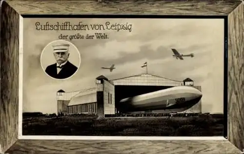 Passepartout Ak Leipzig in Sachsen, Luftschiffhafen, Zeppelin Sachsen, Flugzeuge