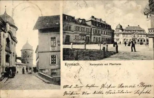 Ak Kronach in Oberfranken, Marienplatz mit Pfarrturm