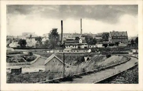 Ak Selb im Fichtelgebirge Oberfranken, Teilansicht, Gleise, Fabrik