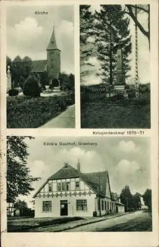 Ak Grasberg in Niedersachsen, Kirche, Kriegerdenkmal, Kück´s Gasthof