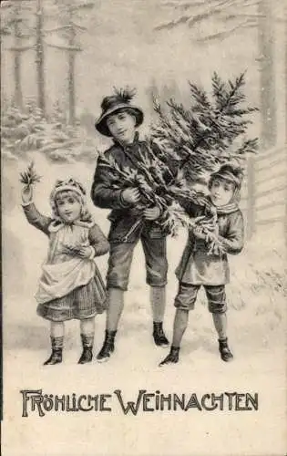 Litho Glückwunsch Weihnachten, Kinder, Tannenbaum