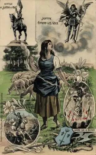 Ak Frankreich, Frau mit Handspindel, Schafe, Jeanne d'Arc