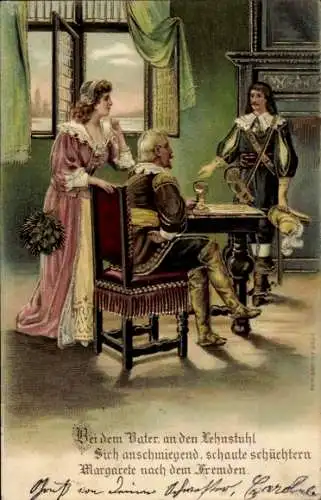 Präge Litho Trompeter von Säckingen, Margarete, Vater, Gespräch