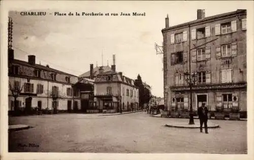 Ak Charlieu Loire, Place de la Porcherie, Rue Jean Morel