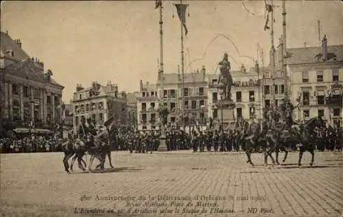 Ak Orléans Loiret, 480. Jahrestag der Befreiung, 8. Mai 1909, Revue Militaire, Place Martroi