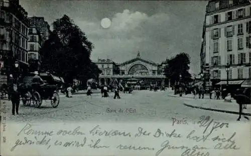 Mondschein Ak Paris, Ostbahnhof bei Nacht