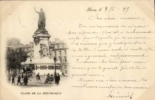 Ak Paris III, Place de la République, Statue