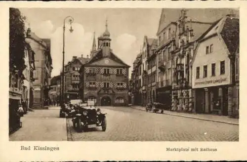 Ak Bad Kissingen Unterfranken Bayern, Marktplatz, Rathaus, Drogerie Ludwig Bauer, Sparkasse, Autos