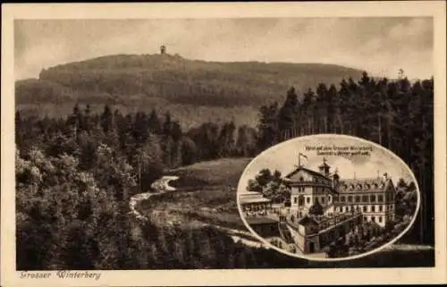 Ak Ostrau Bad Schandau Sächsische Schweiz, Großer Winterberg, Blick vom Fremdenweg, Hotel