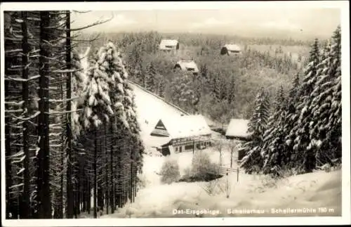 Ak Schellerhau Altenberg im Erzgebirge, Schellermühle, Panorama, Winteransicht