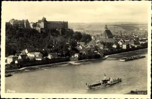 Ak Pirna an der Elbe, Gesamtansicht, Schiff