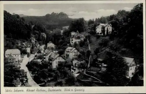 Ak Kurort Rathen im Elbsandsteingebirge, Basteiseite, Blick zum Gamrig