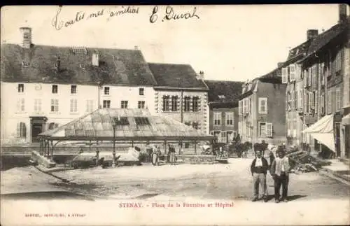 Ak Stenay Lothringen Meuse, Place de la Fontaine, Hopital