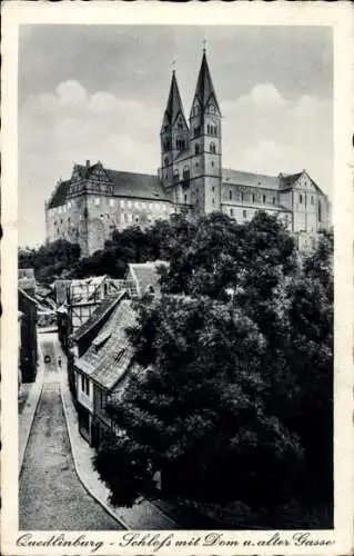 Ak Quedlinburg im Harz, Schloss, Dom, alte Gasse