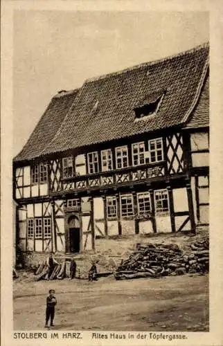 Ak Stolberg Harz, Altes Haus in der Töpfergasse, Holz