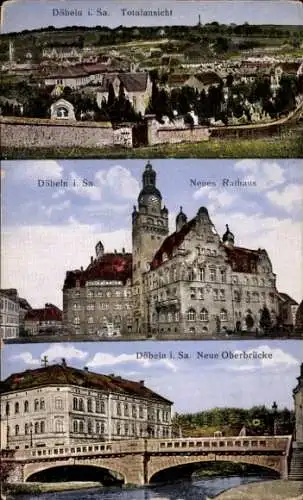 Ak Döbeln Sachsen, Panorama, Rathaus, Oberbrücke