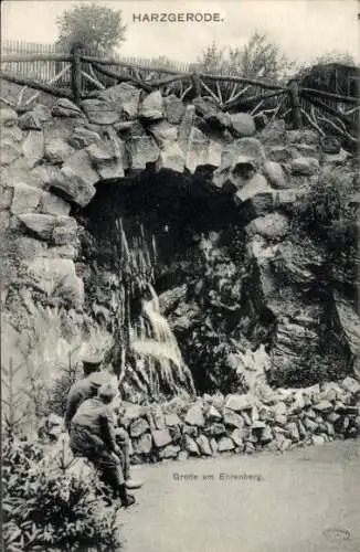 Ak Harzgerode am Harz, Grotte am Ehrenberg, Wasserfall