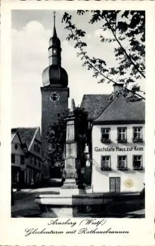 Ak Wennigloh Arnsberg im Sauerland Westfalen, Glockenturm, Rathausbrunnen