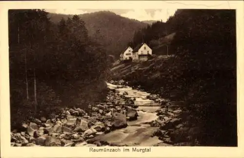 Ak Raumünzach Forbach im Schwarzwald, Murgtal, Brücke, Häuser