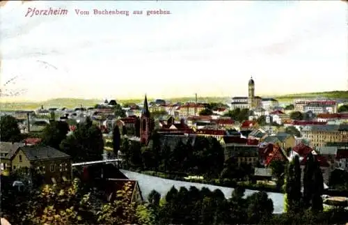 Ak Pforzheim im Schwarzwald, Gesamtansicht vom Buchenberg aus