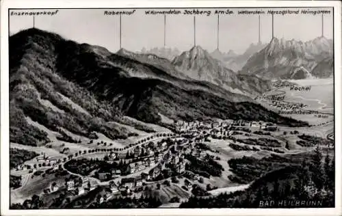 Ak Bad Heilbrunn in Oberbayern, Panorama, Enzenauerkopf, Rabenkopf, Jochberg, Kochel
