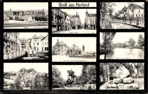 Ak Herford in Westfalen, neuer Markt, Bielefelderstraße, Gehrenberg, Wittekinddenkmal, Jahnstein