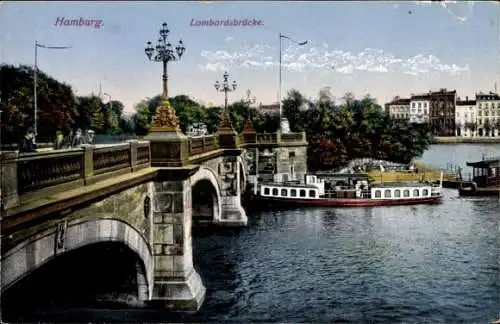 Ak Hamburg Mitte Altstadt, Lombardsbrücke, Boote