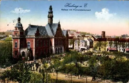 Ak Hamburg Harburg, Rathaus mit Promenadenkonzert