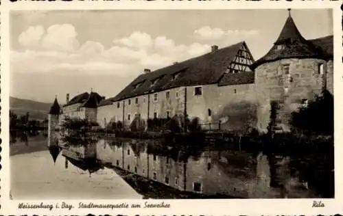 Ak Weißenburg in Mittelfranken Bayern, Seeweiher, Stadtmauer