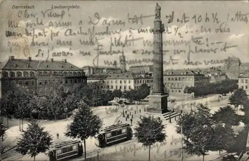 Ak Darmstadt in Hessen, Louisenplatz, Straßenbahnen, Langer Ludwig